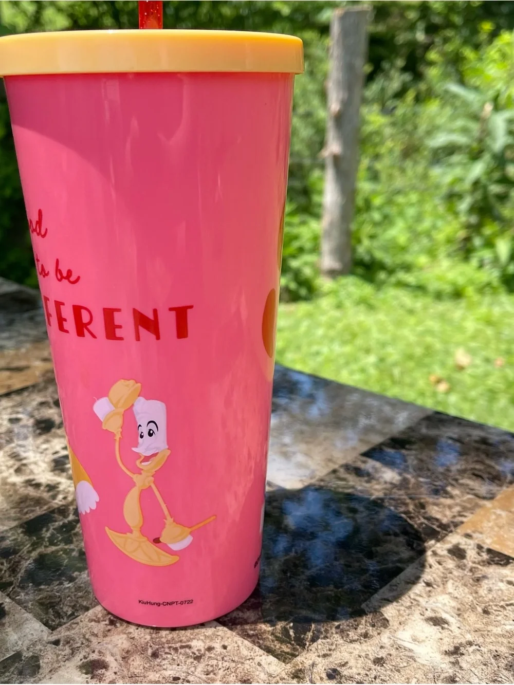 Disney Belle Pink, Yellow & Red Plastic Party Cup with Straw